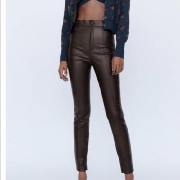 Zara Pants - NWT Zara Brown Faux Leather Leggings ( S )